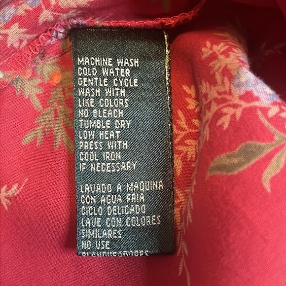 Vintage Lauren Ralph Lauren Red Floral Short Sleeve Button Down Shirt, size 1X - Picture 6 of 7